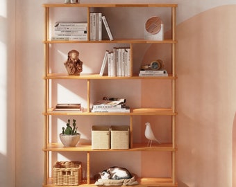 Solid Wood Bookcase with Demontha, Room Divider Bookcase, Etagere Bookcase, Corner Bookshelf Ideas for Home