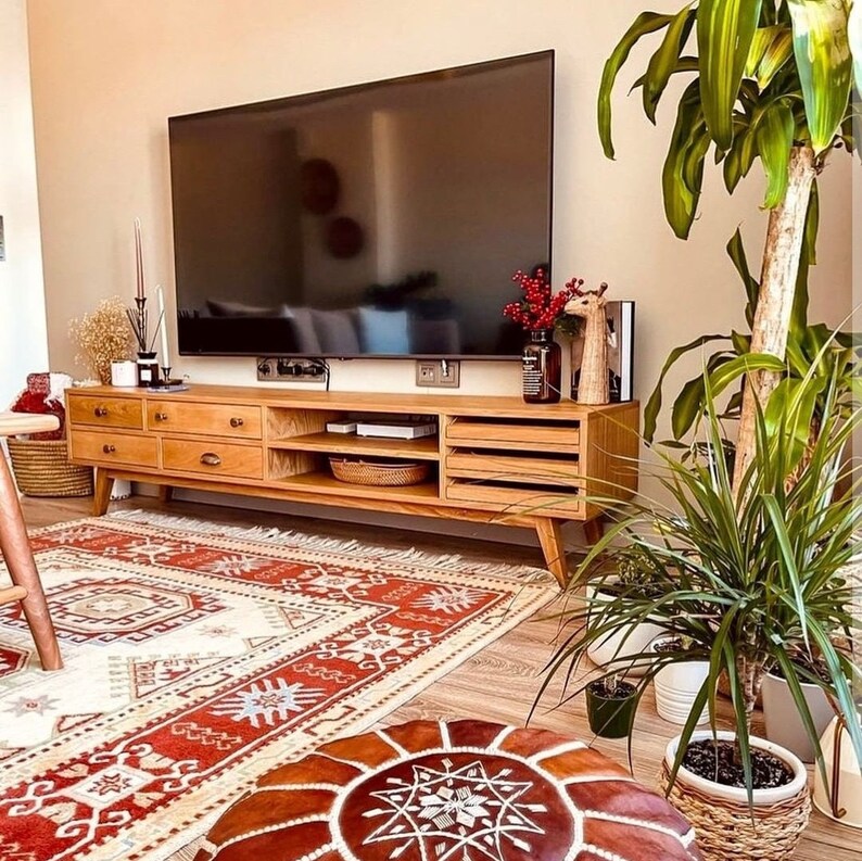 TV Stand With Drawers and Sound Bar Shelf Solid Wood TV Unit Etsy