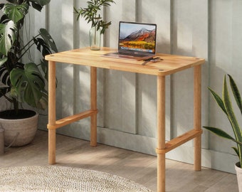 study table for home Beech Wood Study Desk - Demontha, Scandinavian Minimalist Work and Writing Desk, Home & Living, Back to School