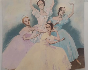 Pintura al óleo vintage BAILARINA BAILARINA original firmada por Loretta Stewart