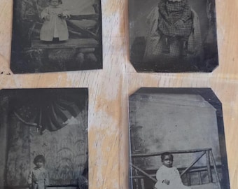 Fotografías antiguas de niños afroamericanos en placa de hojalata / Retrato de estudio antiguo de la cultura afroamericana / Fotografía original de la década de 1800