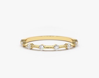 Handmade 10K Solid Gold Moissanite Ring: Thin Dainty Stacking Band