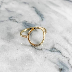 Hammered Karma 10K Solid Gold Ring Handmade Open Circle Holy Geometric Stacking Ring Dainty Textured Minimalist Statement Gold knuckle Ring