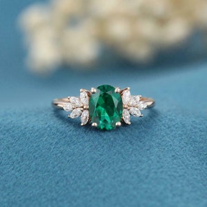 10K Solid Gold Elegant Thin Band Dainty Ring Oval Cut Emerald Inset Moissanite Ring Handmade Stacking Statement Gemstone Delicate Ring
