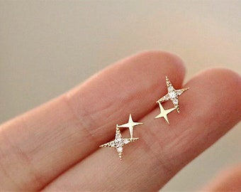 Sierlijke North Star Moissanite delicate hemelse oorbellen 10K massief gouden inzet stenen oorbel handgemaakte charme oorstekers minimalistische oorbel