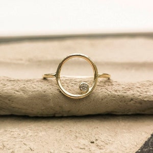 10K Gold Moissanite Ring: Handmade Dainty Open Circle Stacking Ring