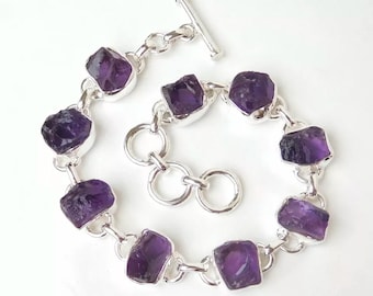 Raw Amethyst Bracelet: Handmade 925 Sterling Silver Boho Jewelry
