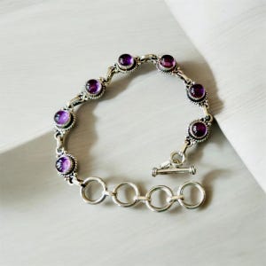 Handmade Round Amethyst Bracelet: 925 Sterling Silver Chain