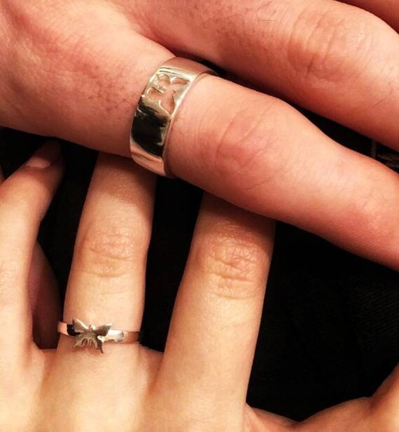 Butterfly Promise Ring For Couple Handmade Dainty Simple Stacking 925 Sterling Silver Ring Matching His and Her ring Unique statement ring Etsy