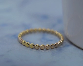 10K Solid Gold Bead Ring: Dainty Handmade Stacking Ring