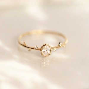 Handmade 10K Gold Moissanite Ring: Dainty Olive Branch Stacking Ring