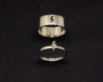 Lightning bolt Couple Promise Ring Handmade Dainty Simple Stacking 925 Sterling Silver Ring Matching His and Her ring Unique statement ring