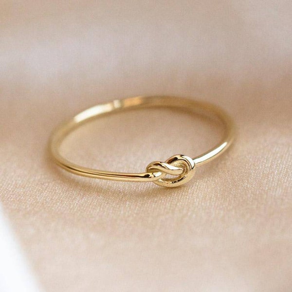 10K Solid Gold Love Knot Ring Stacking Dainty Twisted Wire Infinity Ring Delicate Thin Forget Me Knot Tie Gold Ring Handmade Friendship Ring