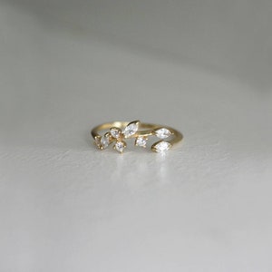 10K Gold Olive Branch Ring: Dainty Moissanite Vine, Handmade