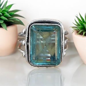 Handmade Baguette Aquamarine Ring: Sterling Silver Bohemian Jewelry