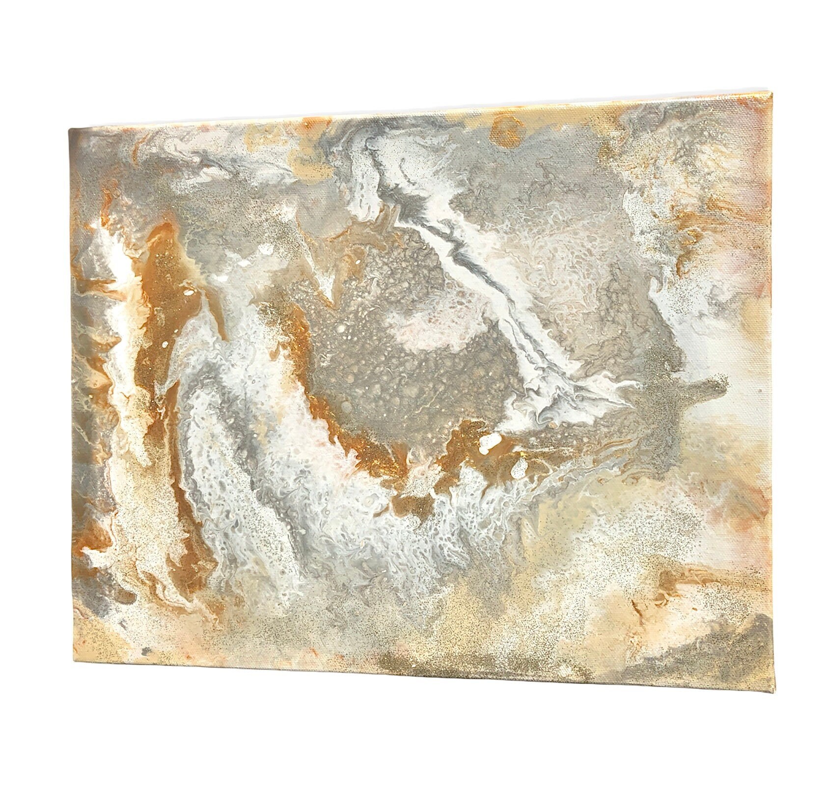 Tableau Peinture sur Toile Abstrait Gris Doré Acrylique Moderne Marbré