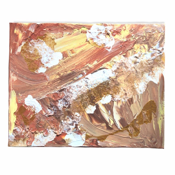 Peinture sur toile tableau Abstrait relief Beige doré Sable marron rouge