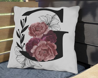 Floral Outdoor Throw Pillows, Letter Print Flower Pillow, Grandma Garden, Outside Seating Furniture, Square Home Decor, Backyard Patio Pillo