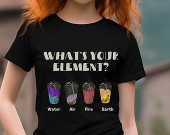 Bubble Tea Shirt, Graphic Horoscope T-shirt, Day Drinks Shirts, Astrology Elements, Birthday Gifts, Fire, Air, Water, Earth Sign, Summer Top