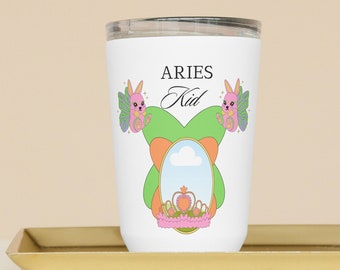 Kids Tumblers, Cup with Lid, Toddler Gift, Birth Month April, Custom Aries Astrology Gifts, Zodiac Sign Dates, Baby Shower Cup, Easter Gifts