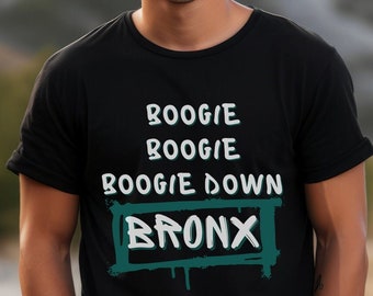 Graffiti Print Shirts, New York City, Boogie Down Bronx T-Shirt, Personalized Logo, Graphic Text, Big Apple, Multiple Colors, Unique Gift