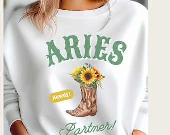 Sunflower Western Aesthetic Shirt, Aries Horoscope Gift, Birthday Girl Gifts, April Aries, Zodiac shirts, Loose Fit Horoscope Sweat-shirt