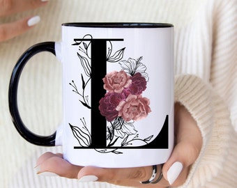 Floral Letter Print Mugs, Large Flower Cups, Two Color Sentimental Gifts, Gigi Grandma mug, Mothers Day Gifts, Zodiac Signs, Birthday Months