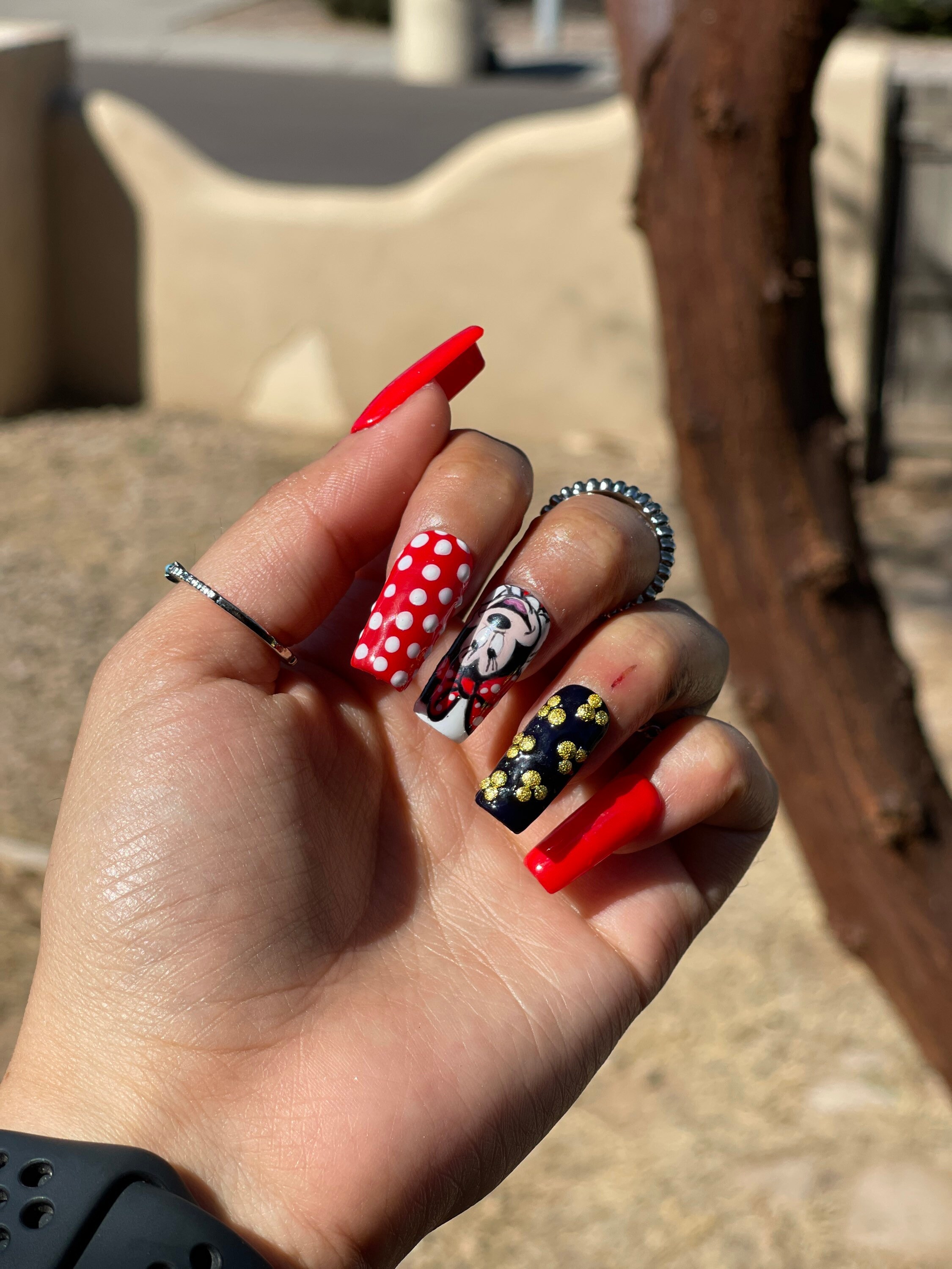 Disney Nails/Minnie Mouse/ Presiona en las uñas/ Cuadrado - Etsy México