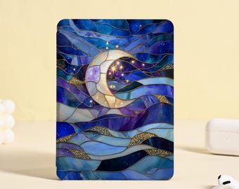 Glass Painting Moon Kindle Case for Kindle Paperwhite1/2/3/4, Kindle Case With Auto Wake/Sleep, Cover All New Kindle Case For Kindle2024