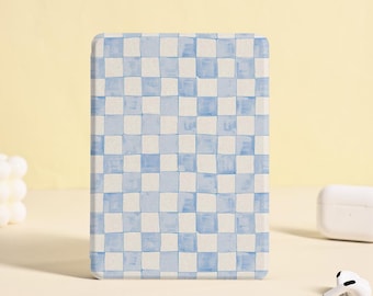 Niebieskie etui w kratkę na Kindle Paperwhite: automatyczne wybudzanie/uśpienie