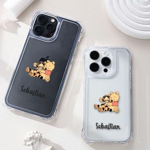 Coque iPhone personnalisée avec nom Winnie l'ourson avec chaîne, coque ProMax pour iPhone 16 14 13 12 11, iPhone 15 14 Plus, coque iPhone 16 14 13 12 Pro