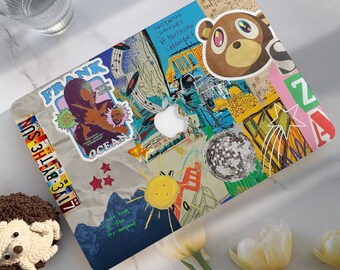 Funda rígida para MacBook con diseño de patchwork de dibujos animados