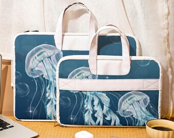 Jellyfish Motif Laptop Leather Bag, Laptop/ipad Sleeve, Laptop Bag