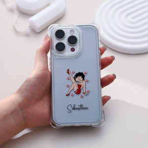 Nom personnalisé fille Betty Boop avec chaîne, ProMax pour iPhone 15 14 13 12 11, iPhone 15 14 Plus, iPhone 15 14 13 12 Pro