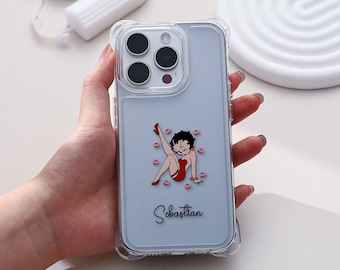 Betty Boop Girl Custom Name iPhone Case with Case Chain,iPhone15 14 13 12 11 ProMax Case,iPhone15 14 Plus Case,iPhone15 14 13 12 Pro Case