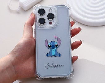 Cute Stitch Custom Name iPhone Case avec chaîne de boîtier, iPhone15 14 13 12 11 ProMax Case, iPhone15 14 Plus Case, iPhone15 14 13 12 Pro Case