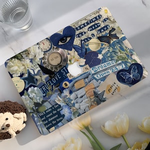 Blue Vintage Patchwork Pictures Macbook Case,Hard Laptop Case for Macbook Air15/13 Pro 13/14/15/16 2024 2021 M2 2022 2023|Macbook Cover