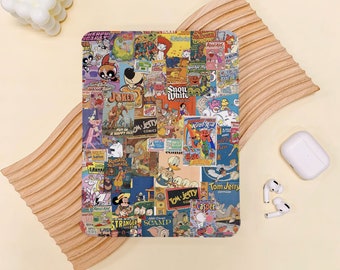 Puede incluir: Un collage colorido de portadas de cómics vintage con personajes como Mickey Mouse, Donald Duck, Tom y Jerry, y Casper el fantasma amigable. El collage está impreso sobre un fondo blanco y tiene una estética retro.