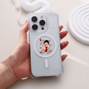 Betty Boop - Coque de portable magnétique transparente avec chaîne pour téléphone, Coque ProMax pour iPhone 15 14 13 12 11, Coque pour iPhone 15 14 Plus, Coque pour iPhone 15 14 13 12 Pro
