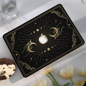 Funda rígida para MacBook con diseño de cartas del Tarot de la Luna, color negro y dorado, para MacBook Air 11/13 Pro13/14/15/16 2020 2021 M2 2022 2023/Macbook Cover