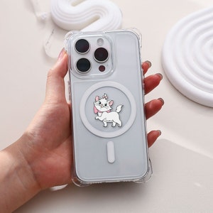 Coque de portable magnétique transparente Marie Aristochats avec chaîne pour téléphone, coque ProMax pour iPhone 15 14 13 12 11, iPhone 15 14 Plus, iPhone 15 14 13 12 Pro