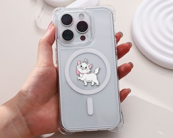Marie Aristocats Clear Magnetic Phone Case with Phone Chain,iPhone15 14 13 12 11 ProMax case,iPhone15 14 Plus case,iPhone15 14 13 12Pro case