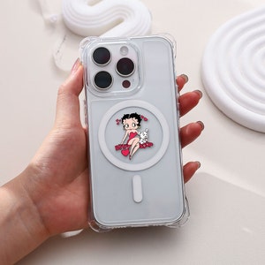 Jolie coque de portable magnétique transparente Betty Boop avec chaîne pour téléphone, coque ProMax pour iPhone 15 14 13 12 11 ProMax, coque pour iPhone 15 14 Plus, coque pour iPhone 15 14 13 12 Pro