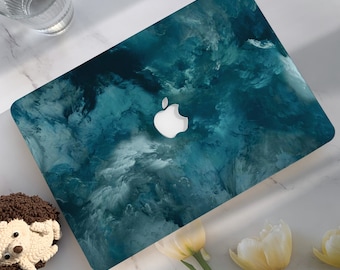 Macbook-hoes met donkerblauwe marmeren textuur, abstractie harde laptophoes voor Macbook Air 15/13 Pro13/14/15/16 2020 2021 M2 2022 2023|Macbook Cover