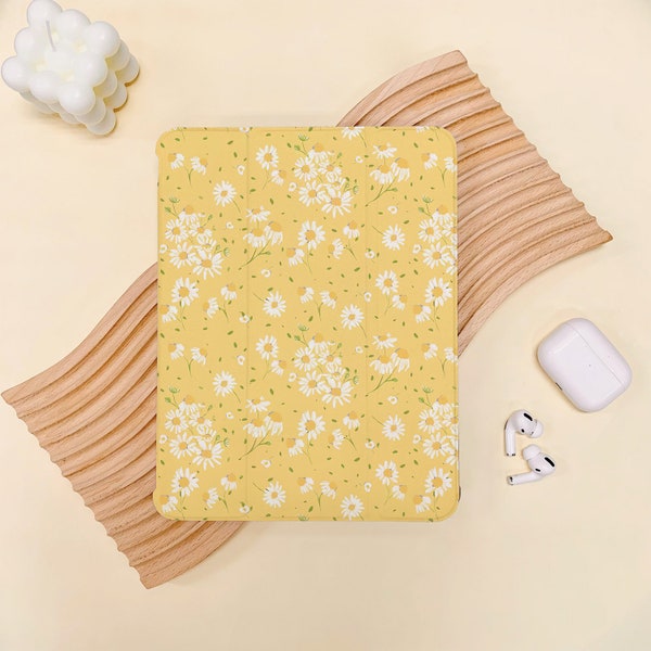 Yellow Daisy Floral iPad Case Cover Cute For iPad 9.7" 10.2" 10.9" 11 inch,iPad Air 2 3 4 iPad mini 6 5 4 3 iPad Pro iPad2022 2021 2020 Case