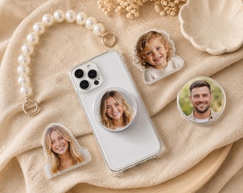 Impugnatura per telefono, impugnatura per telefono a forma di gatto, impugnatura per telefono a forma di muso di animale domestico, supporto per telefono personalizzato, impugnatura per telefono in acrilico, accessori per telefono per amanti degli animali domestici, regalo di Natale