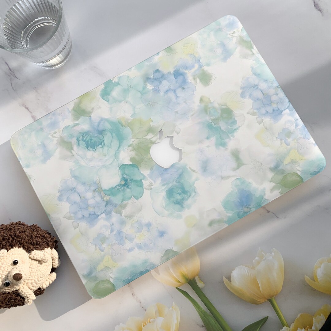 Blue Floral MacBook Case: Watercolor Flower Render, Hard Laptop Cover ...
