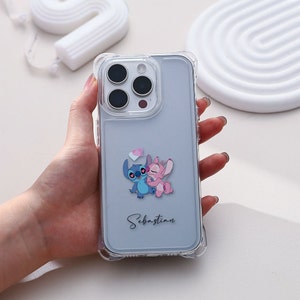 Stitch Nom personnalisé pour couple coque d'iPhone avec chaîne, ProMax pour iPhone 15 14 13 12 11, iPhone 15 14 Plus, iPhone 15 14 13 12 Pro