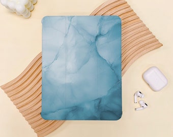 Blue Marbled iPad Case Cover For iPad9.7" 10.2" 10.9" 11 inch,iPad Air4/5/3/2 iPad mini6/5/4/3 iPad Pro,iPad 2022 2021 2020 Case