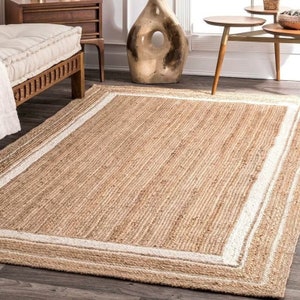 Solid Bordered Jute Rug | Custom size jute rug